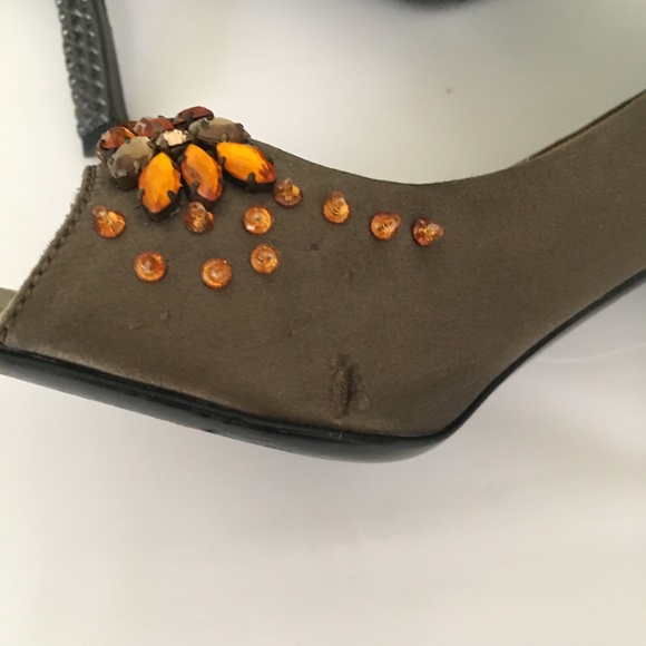 Prada Brown Scallop Satin Earth-Tone Stone Heels - Picture 7 of 8